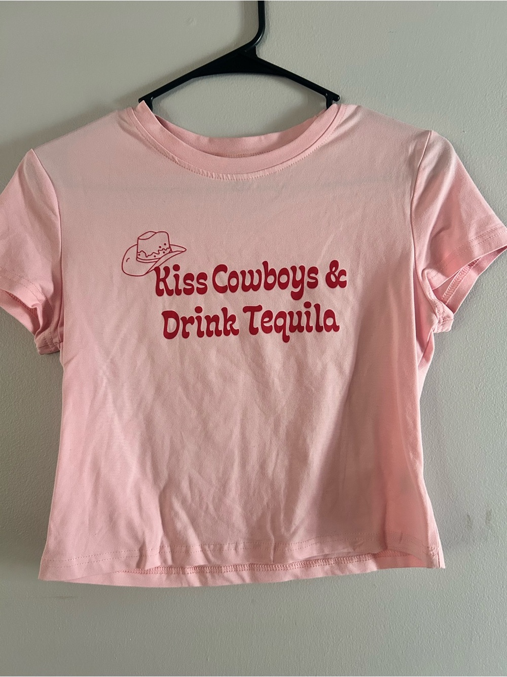 SHEIN Pink Graphic 'Kiss Cowboys & Drink Tequila' Tee